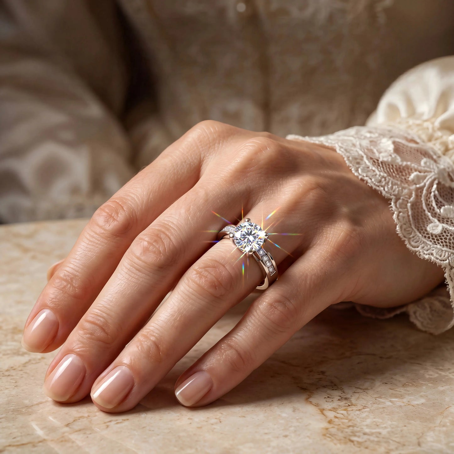 Klassischer Ring mit einem einzelnen Diamanten in Pavé-Fassung