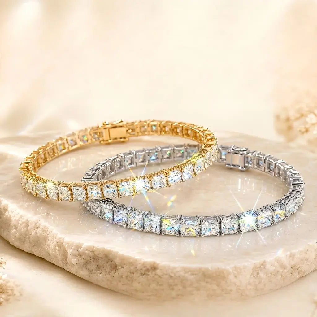 Funkelndes Tennisarmband mit quadratischen Diamanten