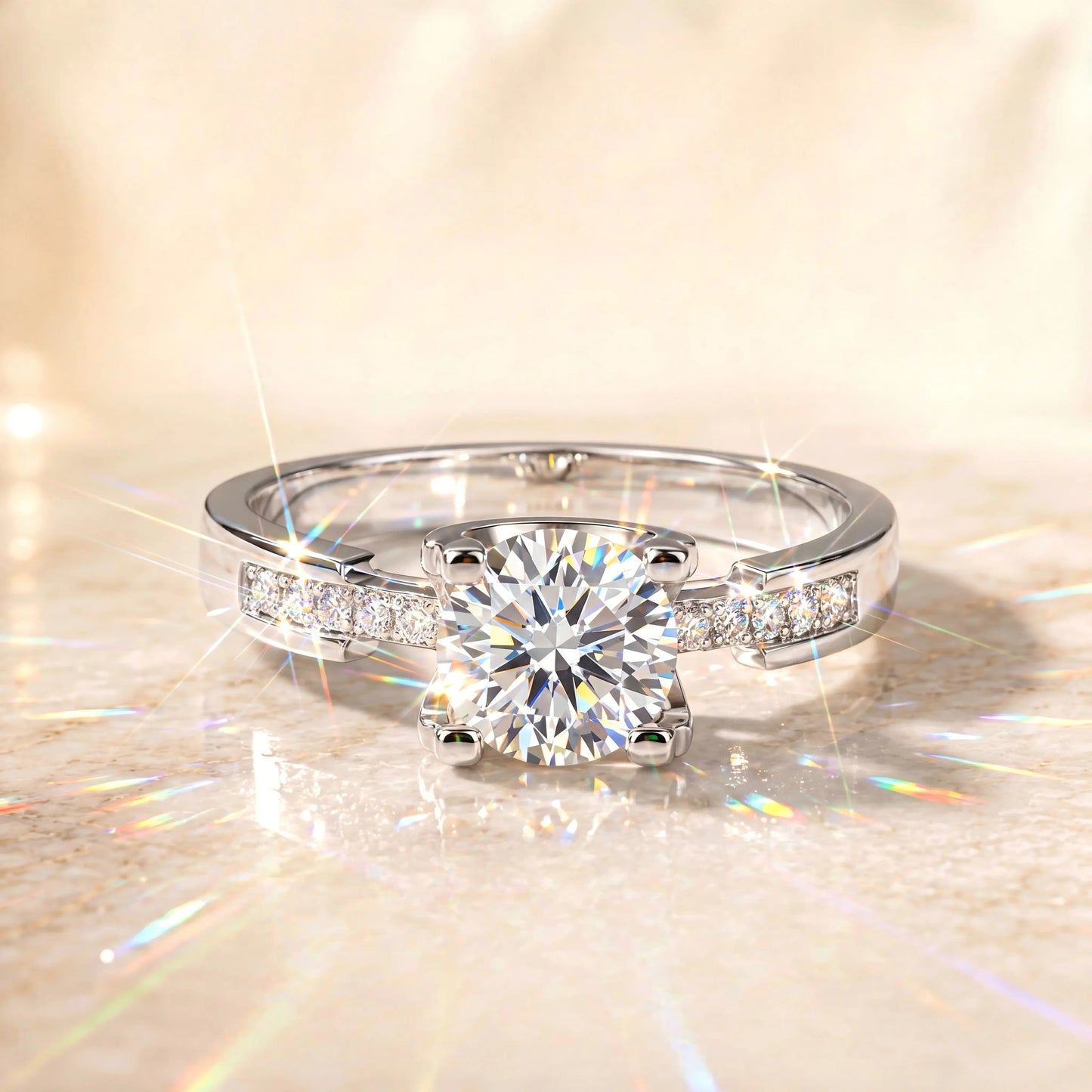Klassischer Ring mit einem einzelnen Diamanten in Pavé-Fassung