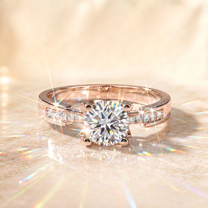 Klassischer Ring mit einem einzelnen Diamanten in Pavé-Fassung